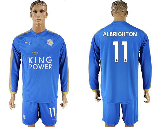 Leicester City #11 Albrighton Home Long Sleeves Soccer Club Jersey